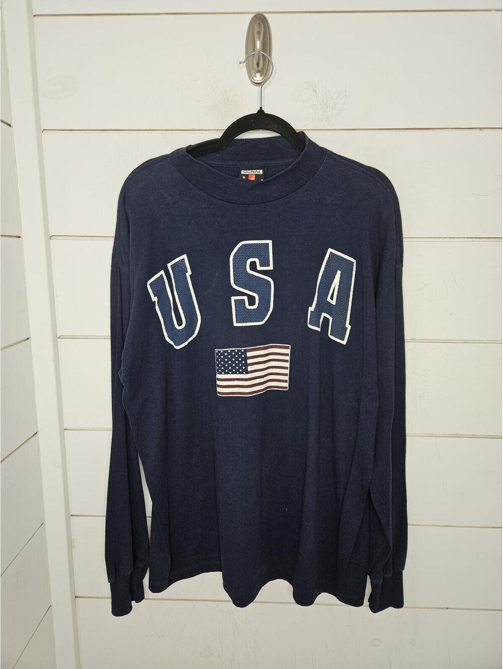 Vintage 90s USA by XL Signal Sport navy blue red & white long sleeve tee shirt